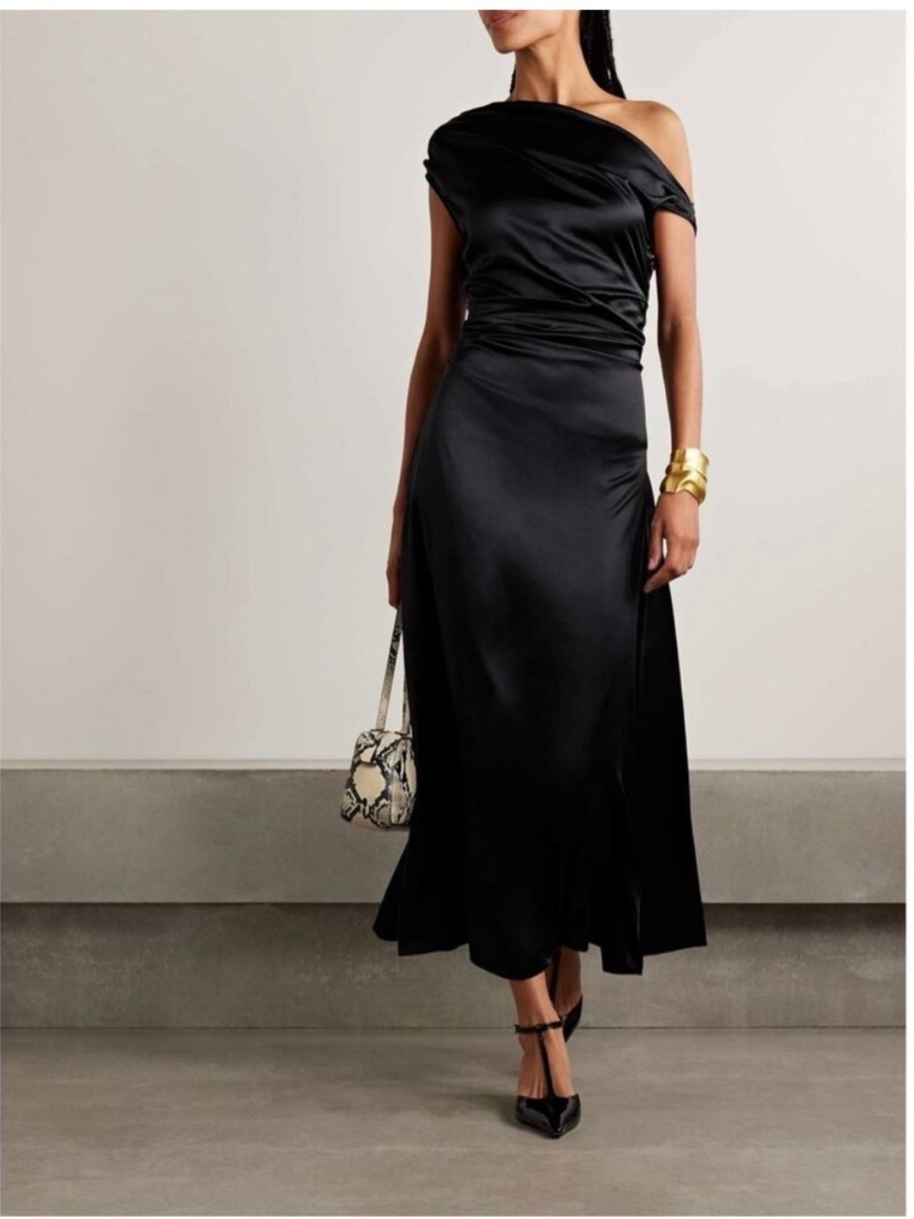 STAUD Phare draped silk-blend midi dress In Black US 0